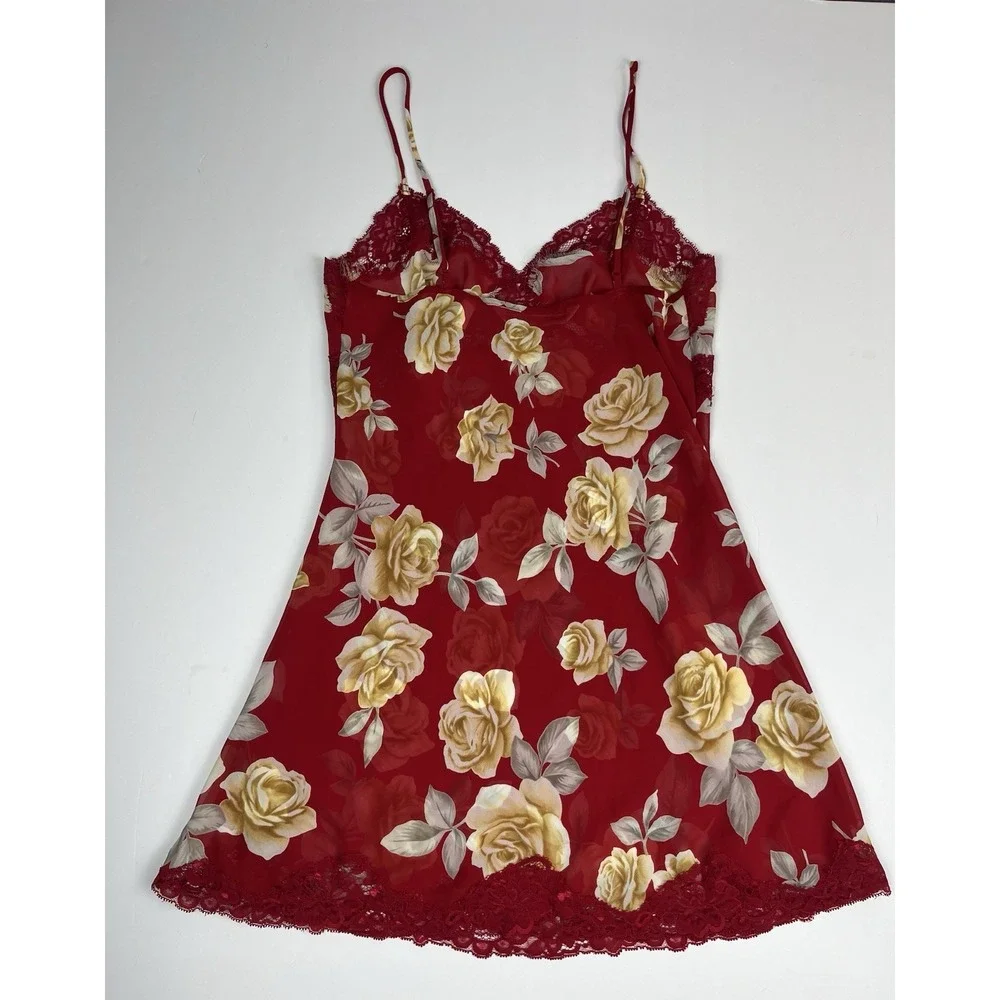 Vintage 90s‎ Victoria's Secret Red Floral Print Chemise Nightgown Sz S